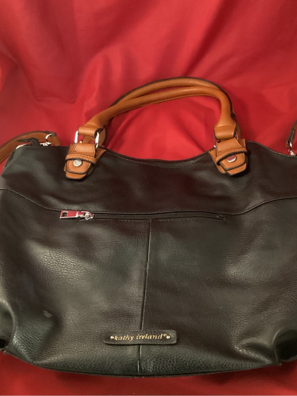 kathy ireland Black Tote with Tan Handles